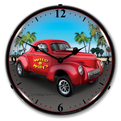 Collectable Sign & Clock | Willys Gasser LED Wall Clock Retro/Vintage, Lighted