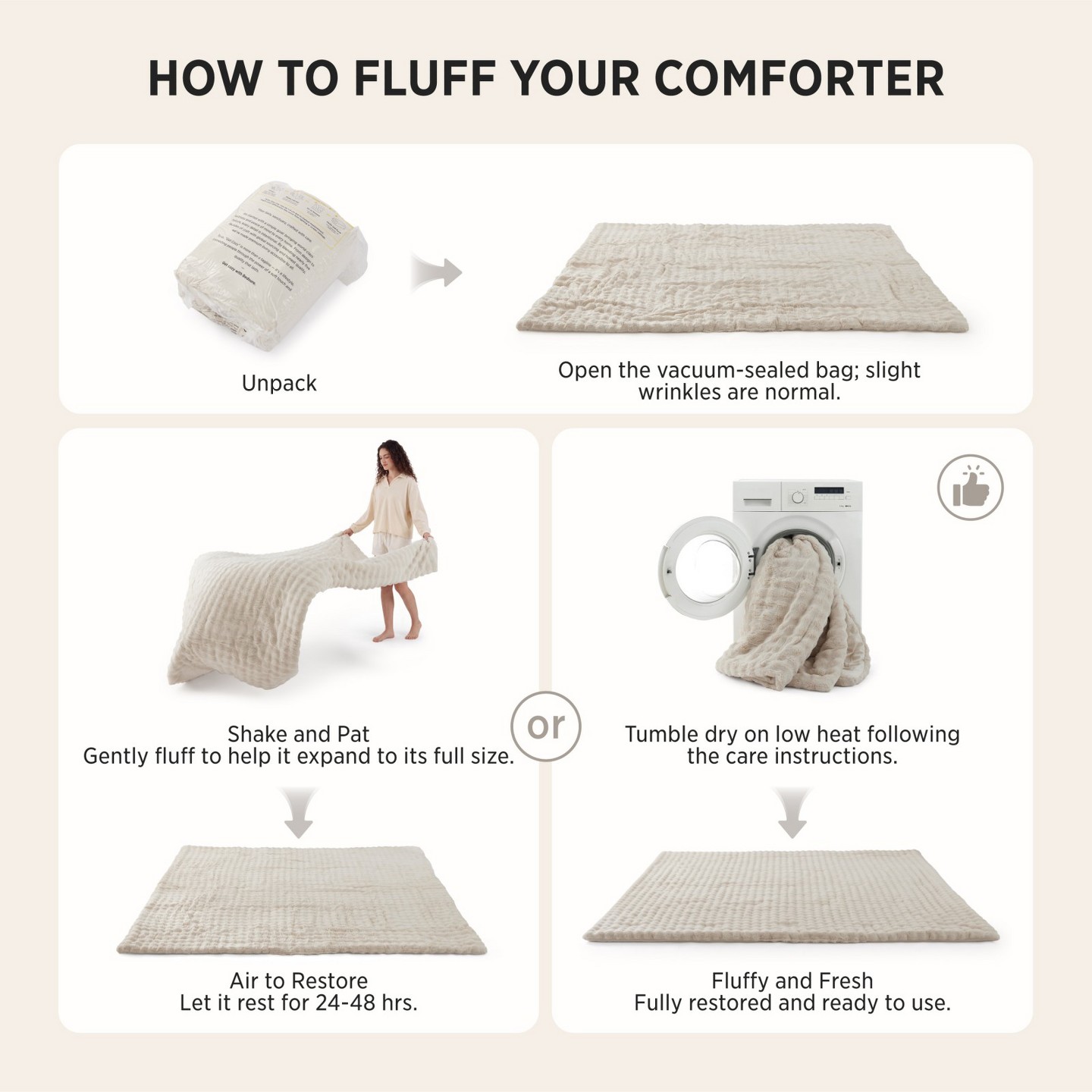 Комплект с одеялом Bedsure Queen Fluffy Fleece Comforter Set, 3D Bubble Texture, Soft Plush Bedding for Winter, Machine Washable, Cream White, 3pc, цвет: Кремовый — фото 7