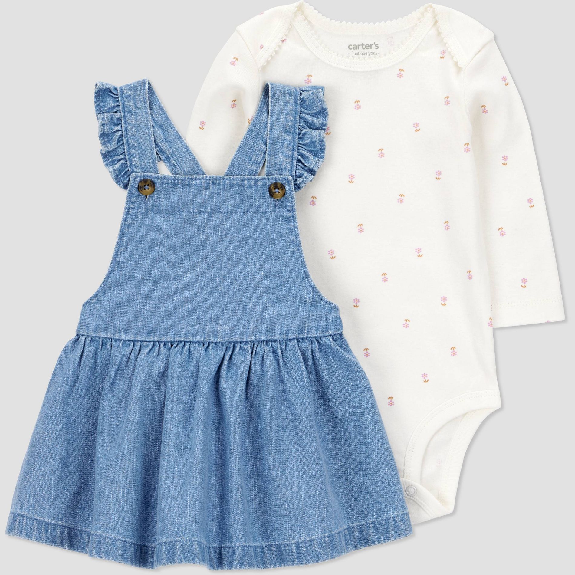 Carter's Just One You® Baby Girls' 2pc Floral Long Sleeve Bodysuit and Denim Dress Set - Blue