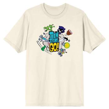 Teen Titans Go To The Movies Characters in a Fight with Logo Natural Tan Man's T-Shirt