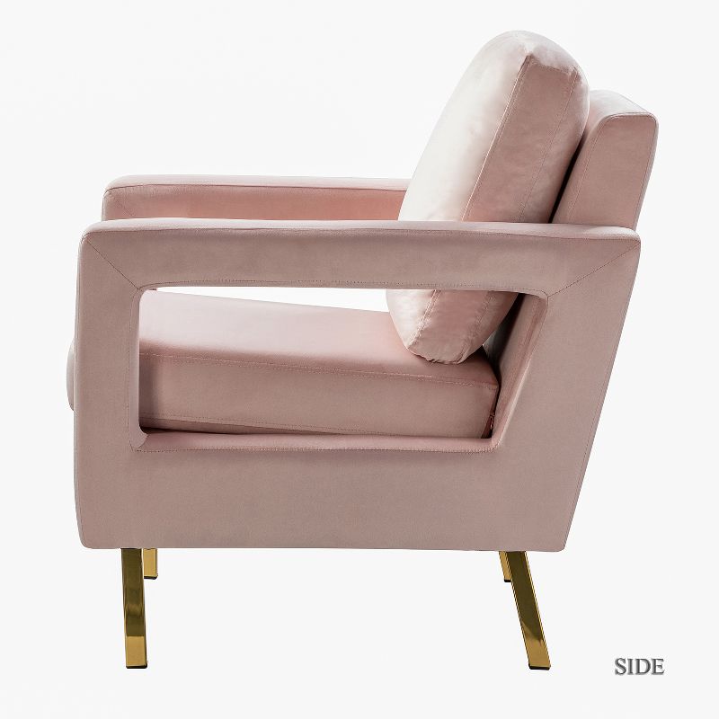Pene Velvet Accent Armchair with Golden Metal Base and square open-framed arm | Karat Home, 4 of 12