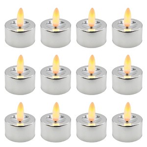 Lumabase 12ct Battery Operated 3D Wick Flame Tea Lights Silver - 1 of 2