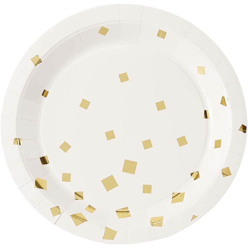 Juvale 48-Pack Gold Foil Square Confetti Disposable Paper Plates 9" Party Supplies, 4 of 6