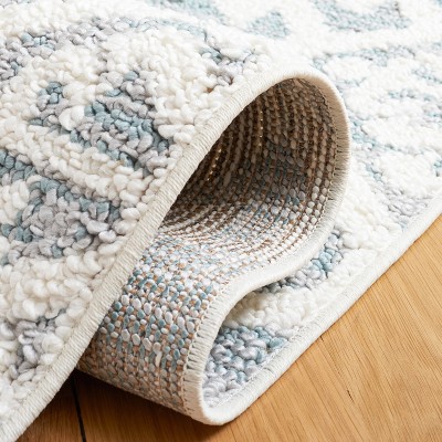 Teal and Ivory Diamond Pattern Rectangular Shag Rug