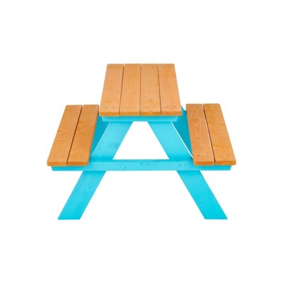 Kids' Outdoor Wood Rectangle Picnic Table - Turquoise - Teamson Kids