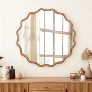 Okak Modern Wavy Round Decorative Wall Mirror for Entryway,Bathroom,Solid Wood Home Decor Vanity Mirror for Bedroom - 1 of 4