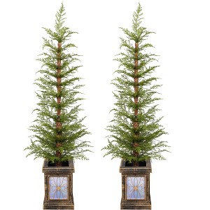 Racxily 4ft 2-Piece Pre-Lit Artificial Christmas Set, High-Quality PE Material with Potted Stand, Easy Assembly - 1 of 4