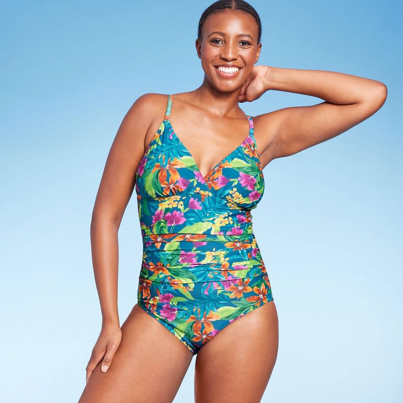 Women&#39;s Tropical Print Shirred Full Coverage One Piece Swimsuit - Kona Sol&#8482; Multi, 4 of 6