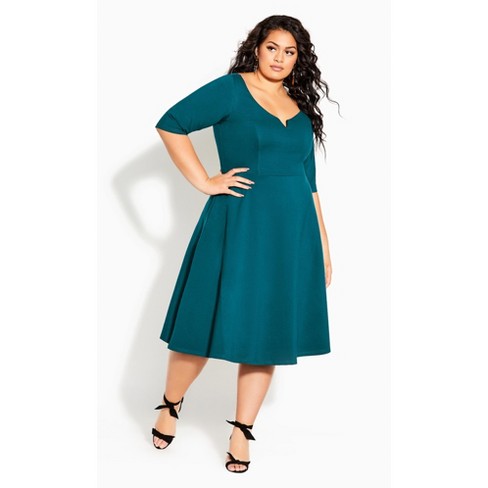 Women's Plus Size Cute Girl Elbow Sleeve Dress - Teal | City Chic : Target