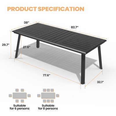 Crestlive Products 82.7inch Outdoor Dining Table, Aluminum Patio Dining Table, Rectangular Table with Umbrella Hole Outdoor Furniture Black