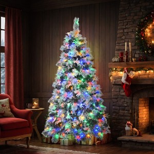 Hrinhom 6FT Pre-Lit Spruce Snow Flocked Christmas Tree with Pine Cones - 1 of 4