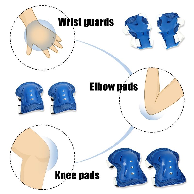 Unique Bargains Wrist Knee Palm Elbow Guard Support Protective Pads White Blue 5" x 4.5" 6 in 1 set, 3 of 6