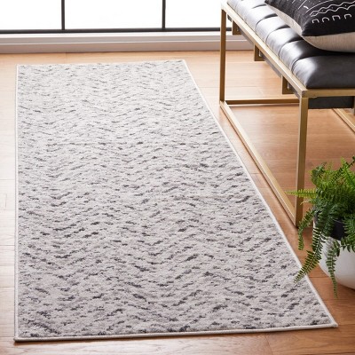 Ivory Charcoal Chevron 2'6" X 8' Runner Synthetic Rug