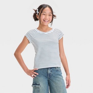 Girls' Short Sleeve Lace Trim T-Shirt - art class™ - 1 of 3