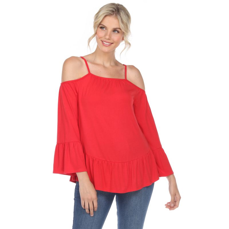 Women's Cold Shoulder Ruffle Sleeve Top - White Mark, 1 of 6