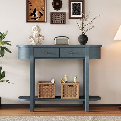 NicBex Elegant Corner-Curved Console Table for Entryway,Sofa Table with 2 Drawers & Bottom Shelf,Foyer Tables for Hallway,Study,Living Room