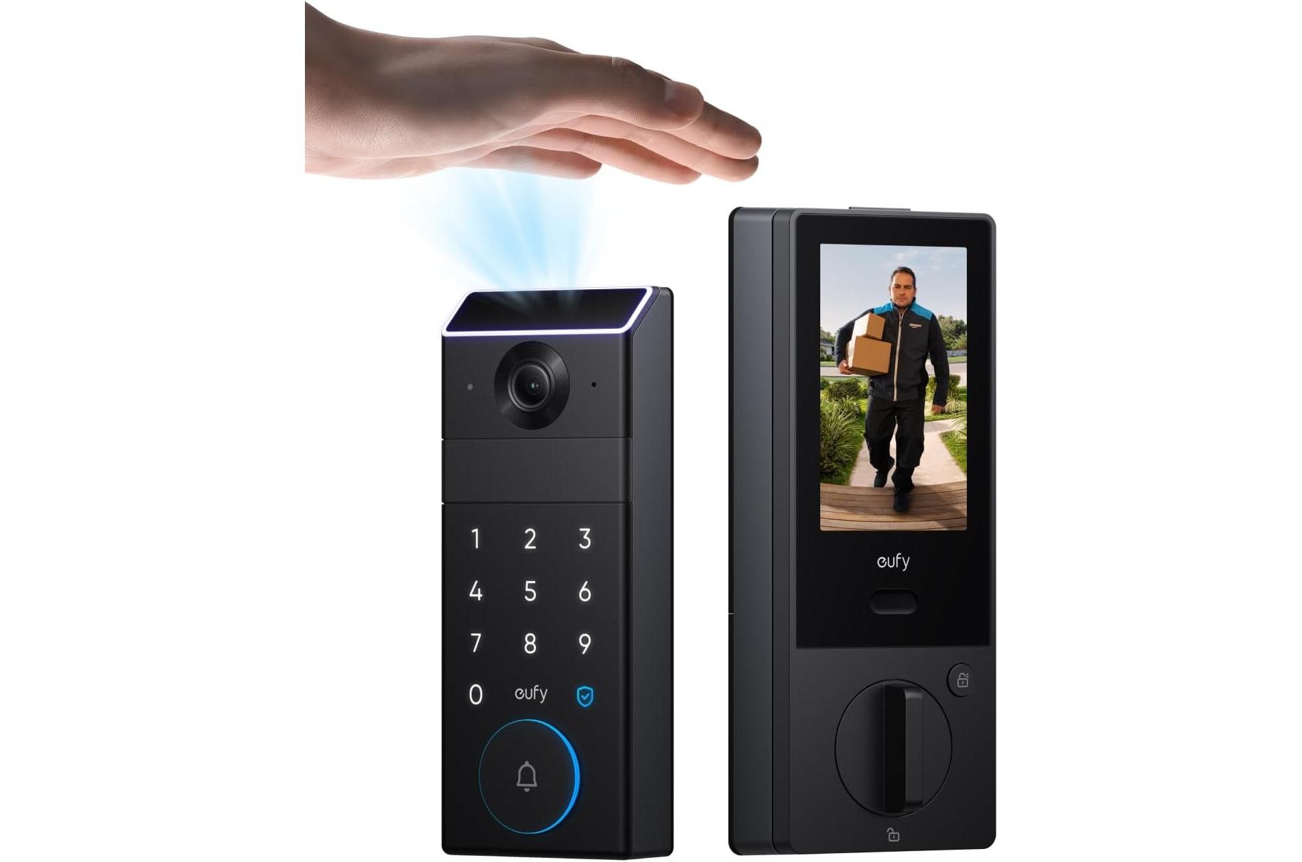 eufy FamiLock S3 Max Smart Lock with Palm Vein Recognition - Keyless Entry Door Lock for Front Door, 3-in-1 Wi-Fi Keypad Deadbolt+ 2K Camera+ Doorbell
