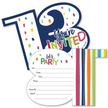 Big Dot of Happiness 13th Birthday - Cheerful Happy Birthday - Shaped Fill-In Invites - Thirteenth Birthday Invites Cards with Envelopes - Set of 12