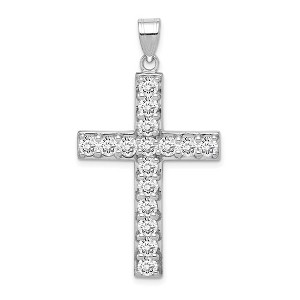 Black Bow Jewelry Rhodium-Plated Sterling Silver CZ Large Cross Pendant, 25 x 42mm - 1 of 4