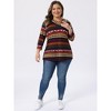 Women's Plus Size Comfy Knit 3/4 Sleeve V Neck Stripe Boho Casual Blouse - Agnes Orinda - 3 of 4