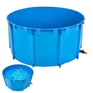 VEVOR Canvas Fish Pond, 818 Gal Capacity Above Ground Fish Pond, Foldable PVC Koi Tank, Round Goldfish Tank with Stable Frame and Drain Valve, (Blue) - 1 of 4