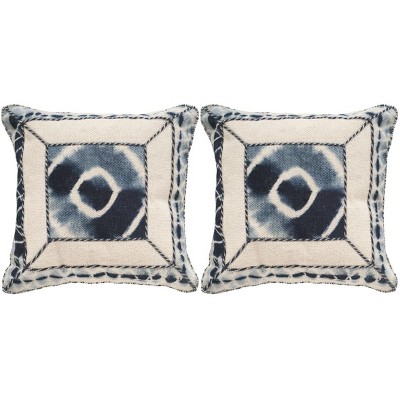 Medina Blue Square Ikat Embroidered Pillow Set