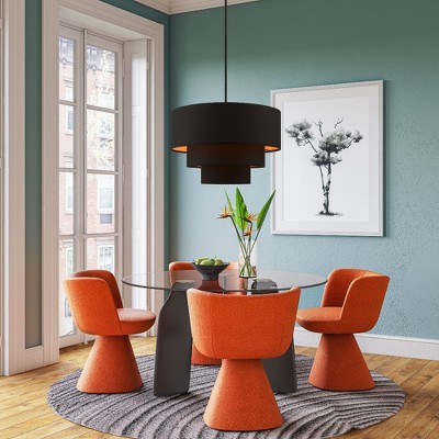 Sentosa Black Triple Drum Pendant Light with Orange Interior