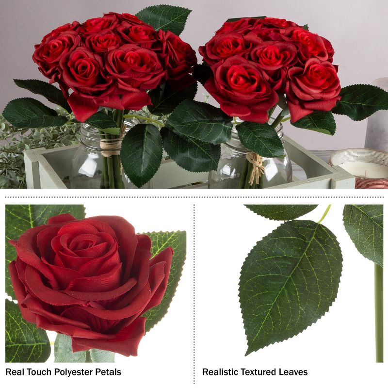 Pure Garden 18Pc Real Touch Rose Artificial Flowers with Stems, 5 of 9