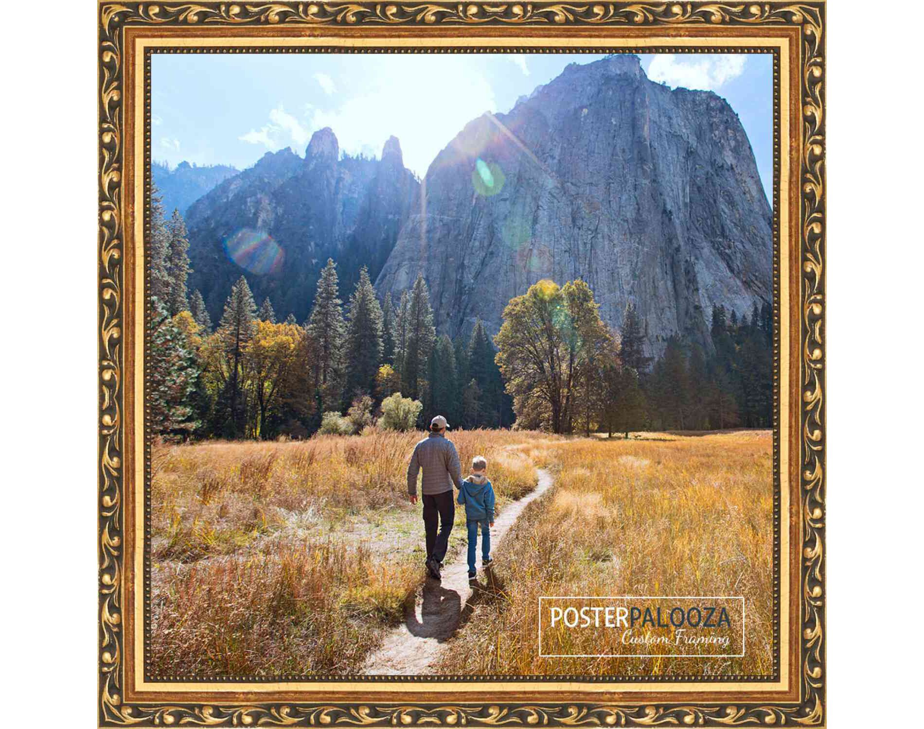 PosterPalooza | 10x10 Gold with Black Wood Picture Frame - UV Acrylic, Foam Board Backing, Hanging Hardware