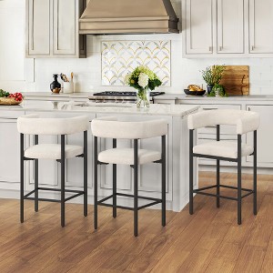 Arceso Barrel Bar Stools Set of 3, 26 Inch Upholstered Barstools with Arms & Metal Frame, Counter Height Bar Stools with Curved Backrest - 1 of 4