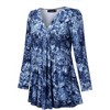 Women's Plus Size Long Sleeve V Neck Tunic Tops Pleated Flowy Tee Shirt Causal Loose Blouse, Navy Tie Die, 2XL - 2 of 4