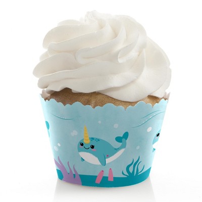 Big Dot of Happiness Narwhal Girl - Under The Sea Baby Shower or Birthday Party Decorations - Party Cupcake Wrappers - Set of 12