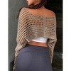 Women's Cropped Cardigan Crochet Hollow Out Crochet Sweater Tie Front Long Bell Sleeve Shrug Bolero - 4 of 4