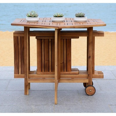 Natural Acacia Wood Round Patio Dining Set with Foldable Chairs