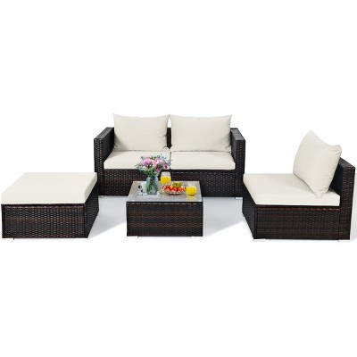 Tangkula 5 Pcs Patio Rattan Furniture Set Wicker Table Sofa Garden ...