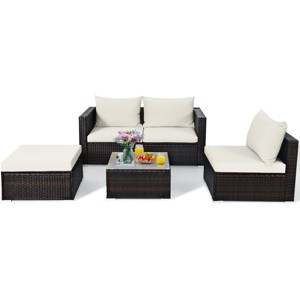 Tangkula 5-Piece Patio Rattan Conversation Set Ourdoor Sectional Cushioned Sofa with Table - 1 of 4