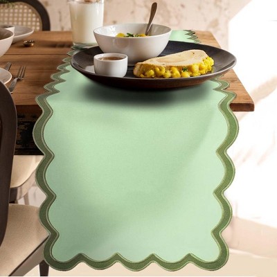 Table Runner Scallop Cotton - Forest Sage - 14" X 72"