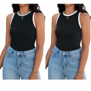 ATHLECHIC Women's Ribbed Summer Crew Neck Sleeveless Casual Fitted Tank Tops 2 Packs - 1 of 4