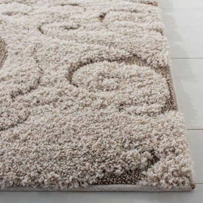 Ivory and Beige Floral Shag Square Area Rug