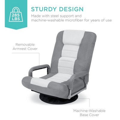 Gray and White 22" Swivel Gaming Floor Chair with Adjustable Backrest