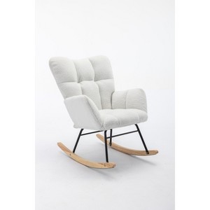 Zeus & Ruta 31.5 in.W Teddy Fabric Accent Rocking Gilder with High Backrest - 1 of 4