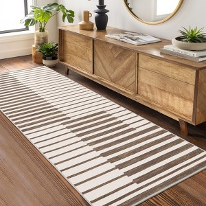 Area Rugs: Washable Non-Slip Modern Abstract Stripes Carpet, Soft Low Pile Foldable Stain Resistant Rugs for Living Room, Bedroom, Home, Brown - 1 of 4