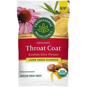 Traditional Medicinals Throat Coat Lemon Ginger Echinacea Lozenges - 16ct - 1 of 3