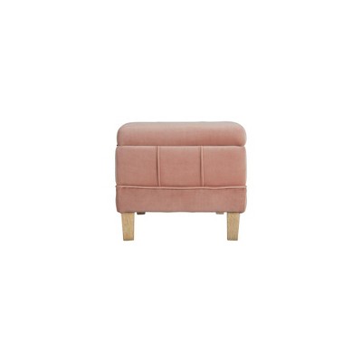 Blush Velvet Tufted Storage Bench with Rubberwood Legs