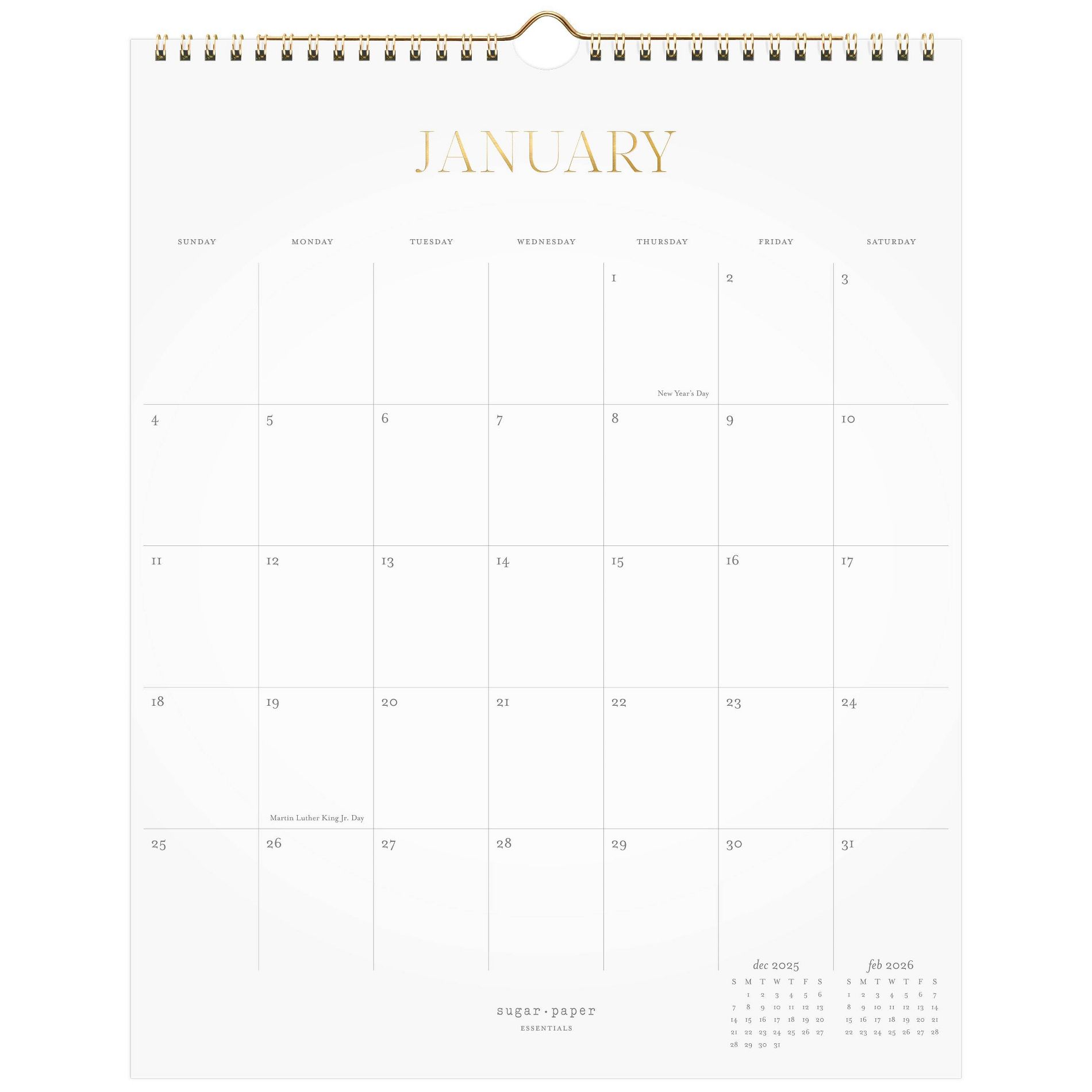 Sugar Paper Essentials 2026 15.125x12" Wall Calendar