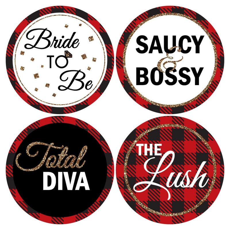 Big Dot of Happiness Flannel Fling Before the Ring - Buffalo Plaid Bachelorette Party Badges Sticker Set of 12, 3 of 7