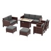Sonkuki 7 Pieces Patio Sofa with Rectangle Fire Pit Table and Ottomans, Wicker Conversation Couch, Navy Blue Cushion - 2 of 4