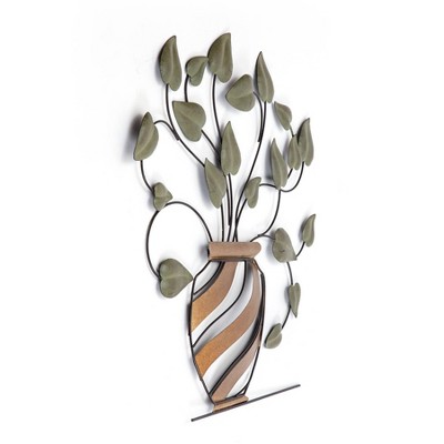 Golden Vase with Green Vines Metal Wall Art, 30" x 29.5"