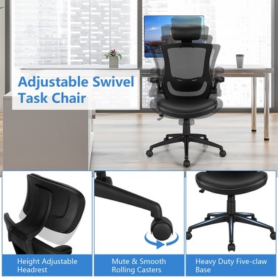 ErgoFlex Mesh and Leather Adjustable Office Chair with Swivel Base - Black