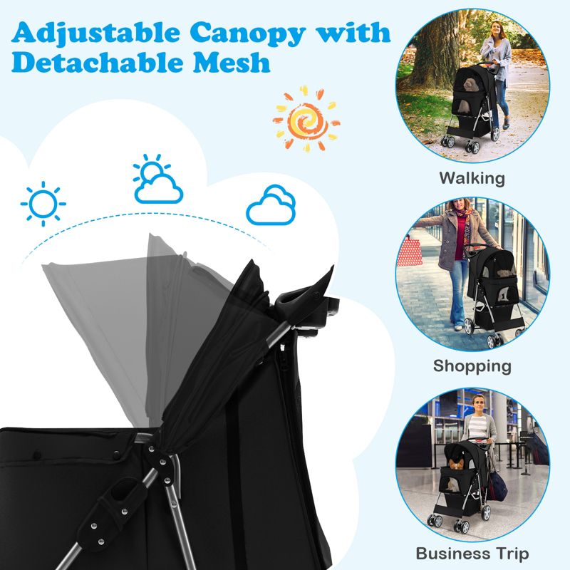 Costway Folding Pet Stroller 4-Wheel Pet Travel Carrier w/Storage Basket, 5 of 11